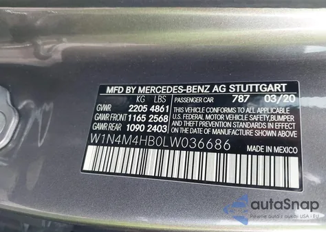 2020 Mercedes-Benz Glb 250 4Matic из США, поврежденный, VIN W1N4M4HB0LW036686